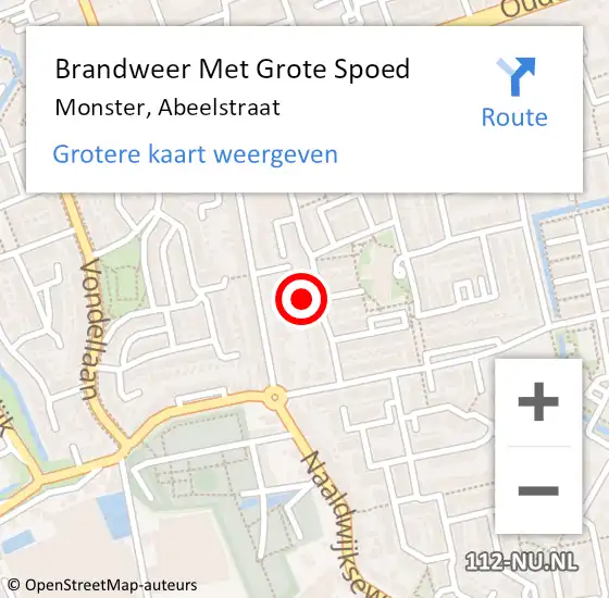 Locatie op kaart van de 112 melding: Brandweer Met Grote Spoed Naar Monster, Abeelstraat op 7 oktober 2024 15:55