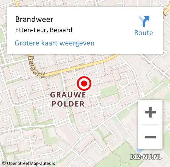 Locatie op kaart van de 112 melding: Brandweer Etten-Leur, Beiaard op 7 oktober 2024 15:55