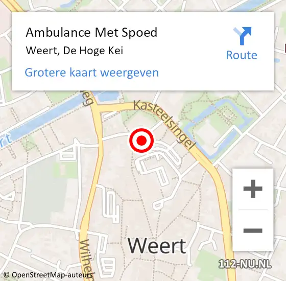 Locatie op kaart van de 112 melding: Ambulance Met Spoed Naar Weert, De Hoge Kei op 7 oktober 2024 15:58