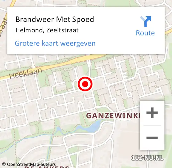 Locatie op kaart van de 112 melding: Brandweer Met Spoed Naar Helmond, Zeeltstraat op 7 oktober 2024 15:59