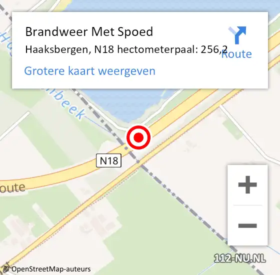 Locatie op kaart van de 112 melding: Brandweer Met Spoed Naar Haaksbergen, N18 hectometerpaal: 256,2 op 7 oktober 2024 16:06