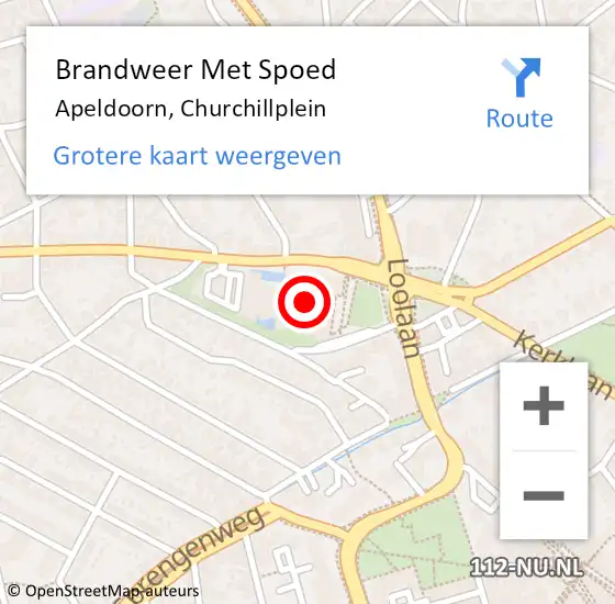 Locatie op kaart van de 112 melding: Brandweer Met Spoed Naar Apeldoorn, Churchillplein op 7 oktober 2024 16:12