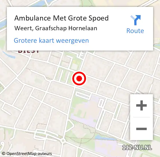 Locatie op kaart van de 112 melding: Ambulance Met Grote Spoed Naar Weert, Graafschap Hornelaan op 7 oktober 2024 16:35