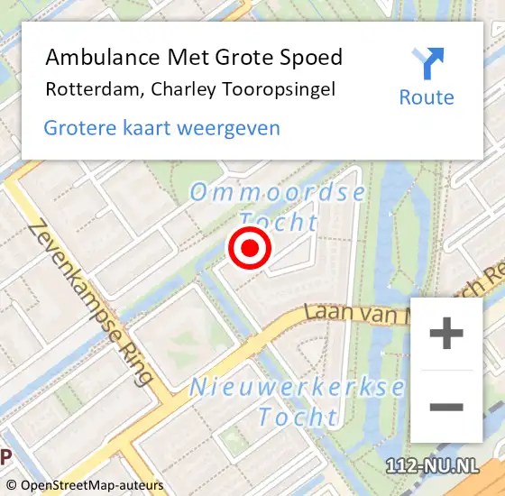 Locatie op kaart van de 112 melding: Ambulance Met Grote Spoed Naar Rotterdam, Charley Tooropsingel op 7 oktober 2024 16:48