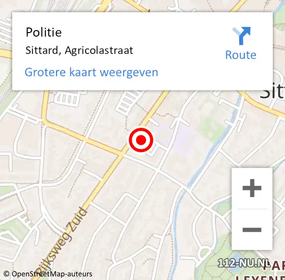 Locatie op kaart van de 112 melding: Politie Sittard, Agricolastraat op 7 oktober 2024 17:14