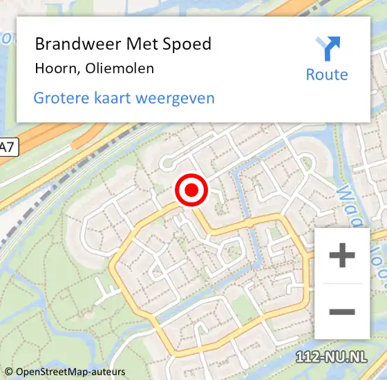 Locatie op kaart van de 112 melding: Brandweer Met Spoed Naar Hoorn, Oliemolen op 7 oktober 2024 17:22