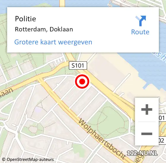 Locatie op kaart van de 112 melding: Politie Rotterdam, Doklaan op 7 oktober 2024 17:28