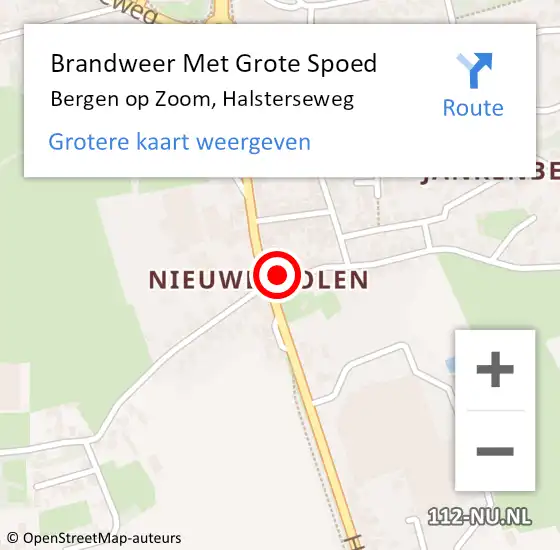 Locatie op kaart van de 112 melding: Brandweer Met Grote Spoed Naar Bergen op Zoom, Halsterseweg op 7 oktober 2024 17:32