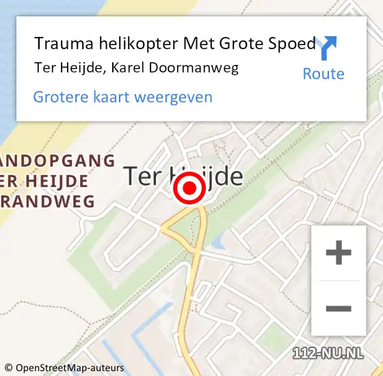 Locatie op kaart van de 112 melding: Trauma helikopter Met Grote Spoed Naar Ter Heijde, Karel Doormanweg op 7 oktober 2024 17:43