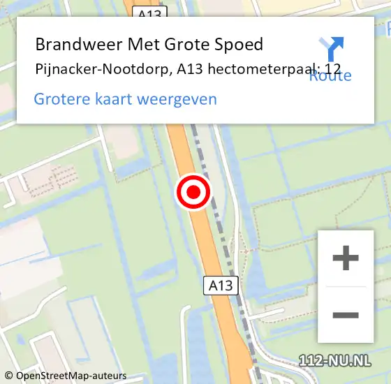 Locatie op kaart van de 112 melding: Brandweer Met Grote Spoed Naar Pijnacker-Nootdorp, A13 hectometerpaal: 12 op 7 oktober 2024 17:58