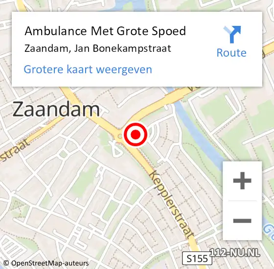 Locatie op kaart van de 112 melding: Ambulance Met Grote Spoed Naar Zaandam, Jan Bonekampstraat op 7 oktober 2024 18:19