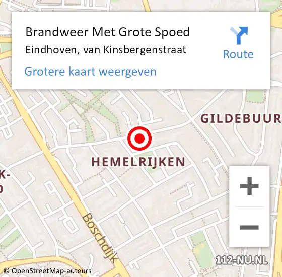 Locatie op kaart van de 112 melding: Brandweer Met Grote Spoed Naar Eindhoven, van Kinsbergenstraat op 7 oktober 2024 18:37