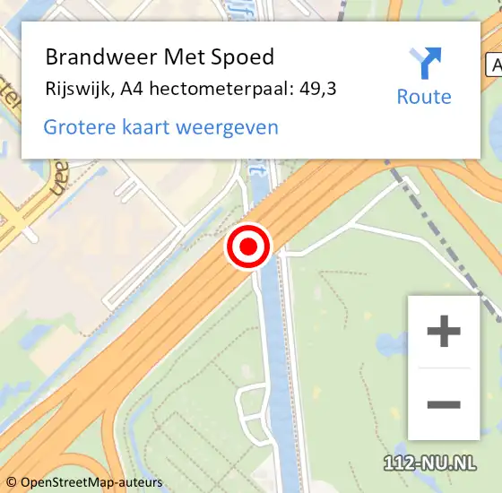 Locatie op kaart van de 112 melding: Brandweer Met Spoed Naar Rijswijk, A4 hectometerpaal: 49,3 op 7 oktober 2024 18:47