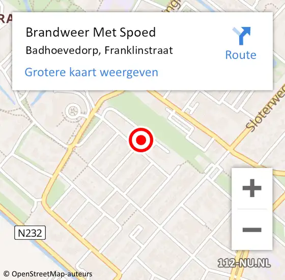 Locatie op kaart van de 112 melding: Brandweer Met Spoed Naar Badhoevedorp, Franklinstraat op 7 oktober 2024 18:49