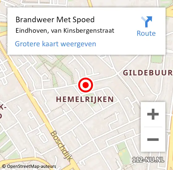 Locatie op kaart van de 112 melding: Brandweer Met Spoed Naar Eindhoven, van Kinsbergenstraat op 7 oktober 2024 19:05