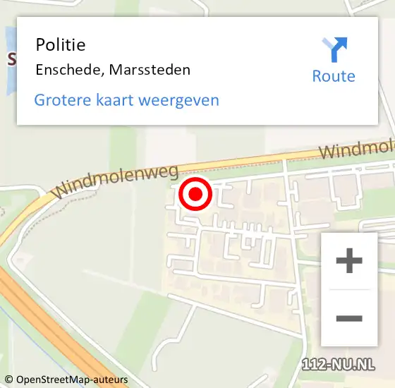 Locatie op kaart van de 112 melding: Politie Enschede, Marssteden op 7 oktober 2024 19:17