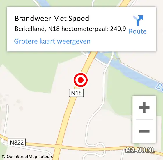 Locatie op kaart van de 112 melding: Brandweer Met Spoed Naar Berkelland, N18 hectometerpaal: 240,9 op 7 oktober 2024 19:20