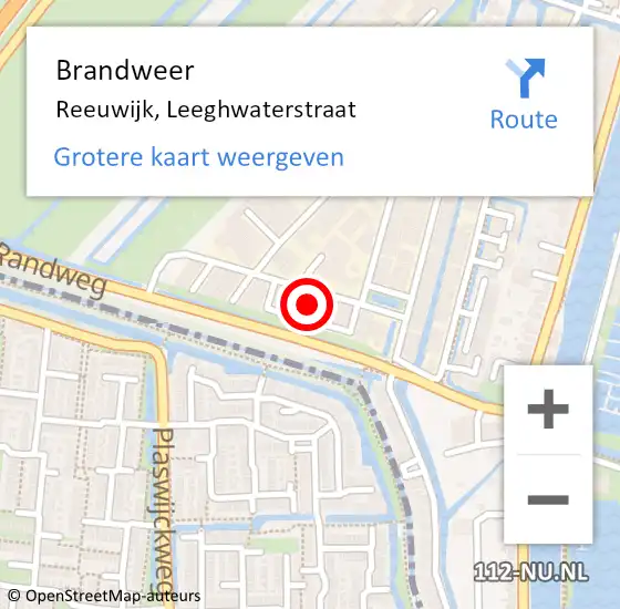 Locatie op kaart van de 112 melding: Brandweer Reeuwijk, Leeghwaterstraat op 7 oktober 2024 19:45