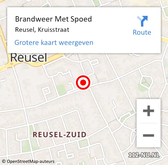 Locatie op kaart van de 112 melding: Brandweer Met Spoed Naar Reusel, Kruisstraat op 7 oktober 2024 20:06