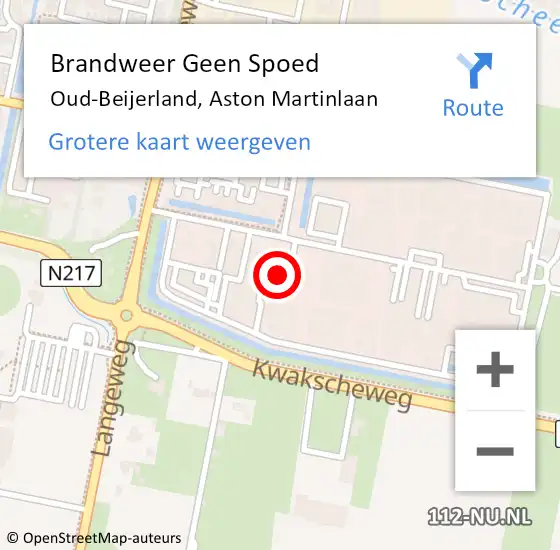 Locatie op kaart van de 112 melding: Brandweer Geen Spoed Naar Oud-Beijerland, Aston Martinlaan op 7 oktober 2024 20:22