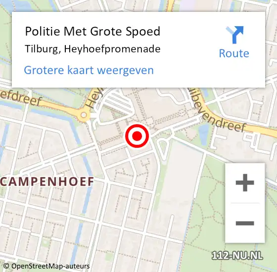 Locatie op kaart van de 112 melding: Politie Met Grote Spoed Naar Tilburg, Heyhoefpromenade op 7 oktober 2024 20:26