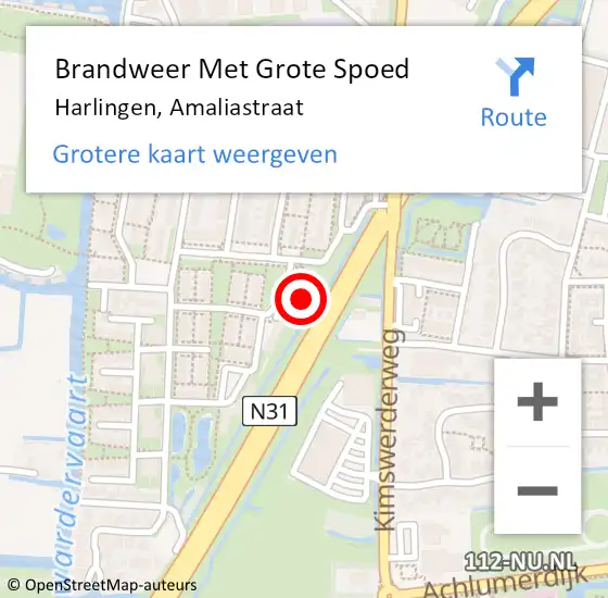 Locatie op kaart van de 112 melding: Brandweer Met Grote Spoed Naar Harlingen, Amaliastraat op 7 oktober 2024 20:42