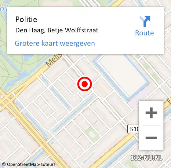 Locatie op kaart van de 112 melding: Politie Den Haag, Betje Wolffstraat op 7 oktober 2024 20:49