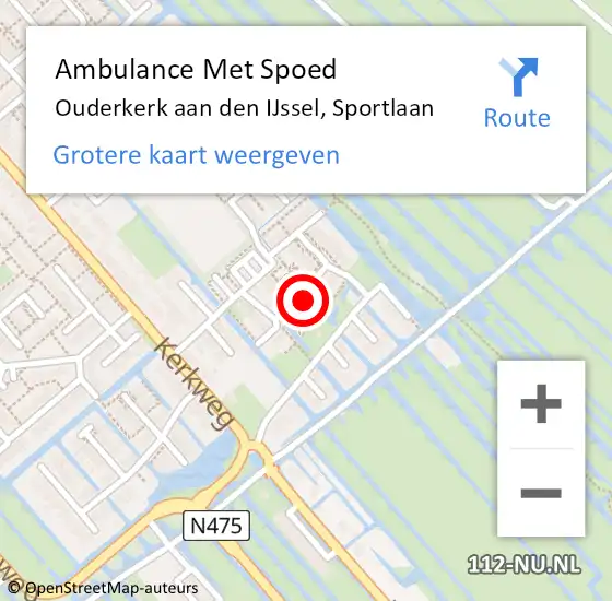 Locatie op kaart van de 112 melding: Ambulance Met Spoed Naar Ouderkerk aan den IJssel, Sportlaan op 7 oktober 2024 20:49