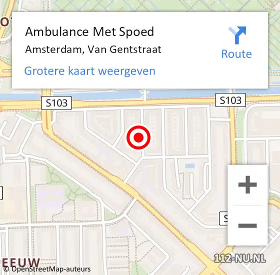 Locatie op kaart van de 112 melding: Ambulance Met Spoed Naar Amsterdam, Van Gentstraat op 7 oktober 2024 21:43