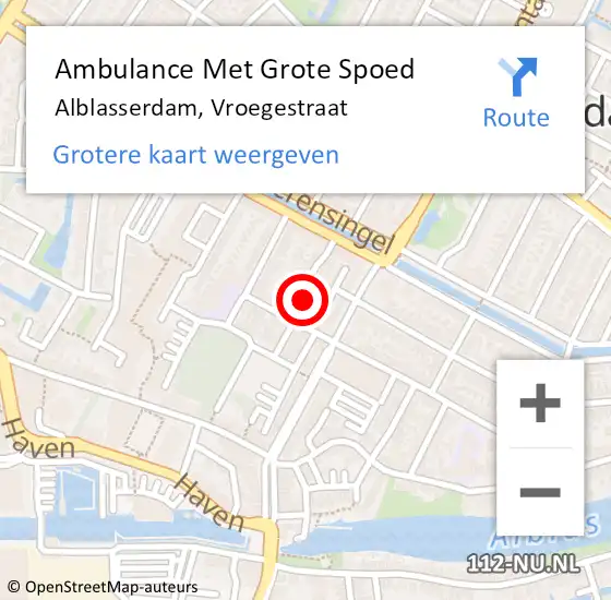 Locatie op kaart van de 112 melding: Ambulance Met Grote Spoed Naar Alblasserdam, Vroegestraat op 7 oktober 2024 21:53