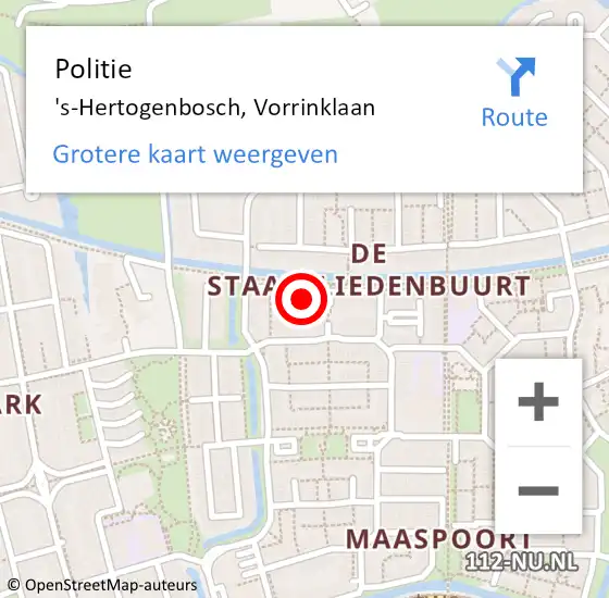 Locatie op kaart van de 112 melding: Politie 's-Hertogenbosch, Vorrinklaan op 7 oktober 2024 22:02