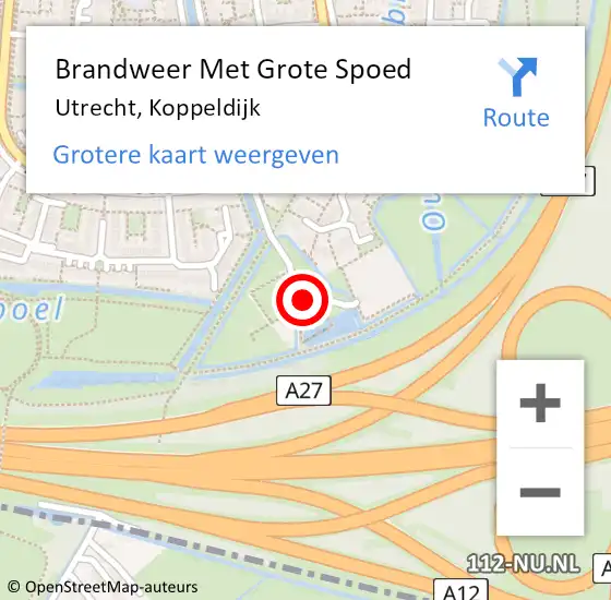 Locatie op kaart van de 112 melding: Brandweer Met Grote Spoed Naar Utrecht, Koppeldijk op 7 oktober 2024 22:12