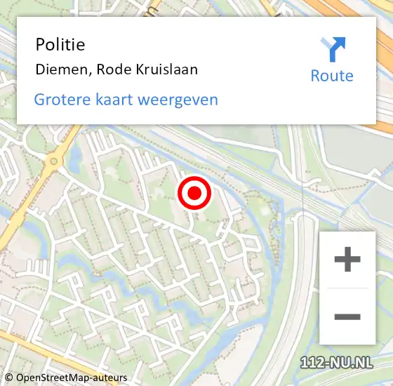 Locatie op kaart van de 112 melding: Politie Diemen, Rode Kruislaan op 7 oktober 2024 22:23