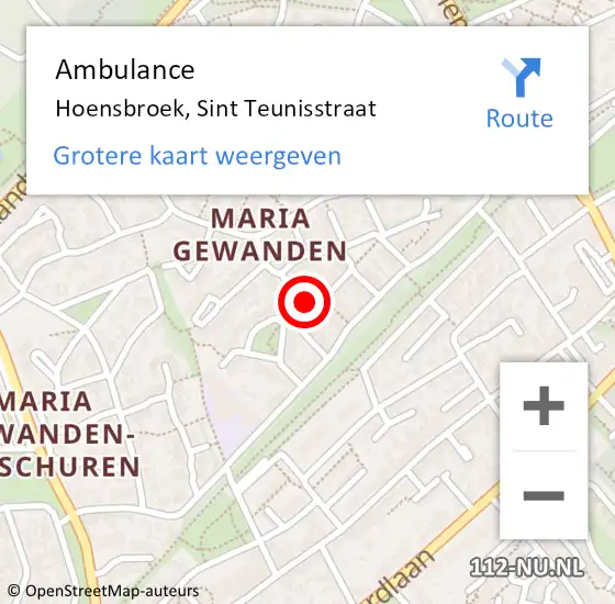 Locatie op kaart van de 112 melding: Ambulance Hoensbroek, Sint Teunisstraat op 22 oktober 2014 16:09