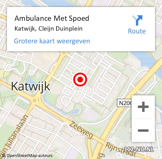 Locatie op kaart van de 112 melding: Ambulance Met Spoed Naar Katwijk, Cleijn Duinplein op 7 oktober 2024 23:29