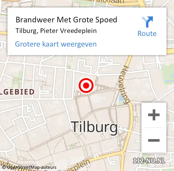 Locatie op kaart van de 112 melding: Brandweer Met Grote Spoed Naar Tilburg, Pieter Vreedeplein op 7 oktober 2024 23:41