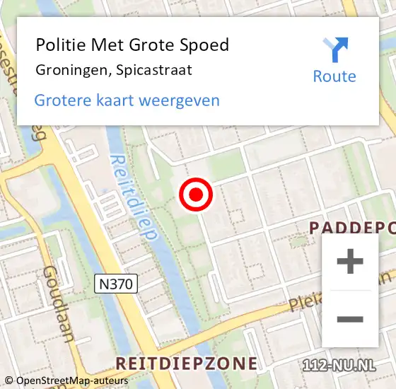 Locatie op kaart van de 112 melding: Politie Met Grote Spoed Naar Groningen, Spicastraat op 8 oktober 2024 01:24