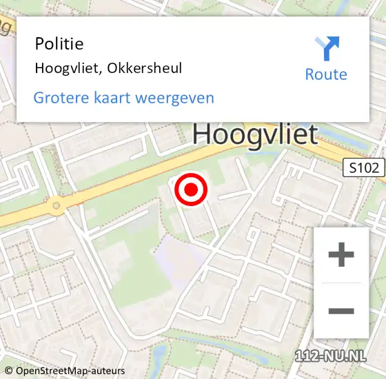 Locatie op kaart van de 112 melding: Politie Hoogvliet, Okkersheul op 8 oktober 2024 02:47