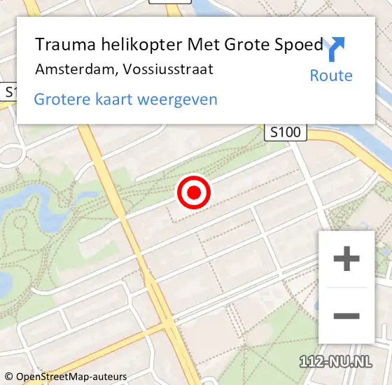 Locatie op kaart van de 112 melding: Trauma helikopter Met Grote Spoed Naar Amsterdam, Vossiusstraat op 8 oktober 2024 03:06