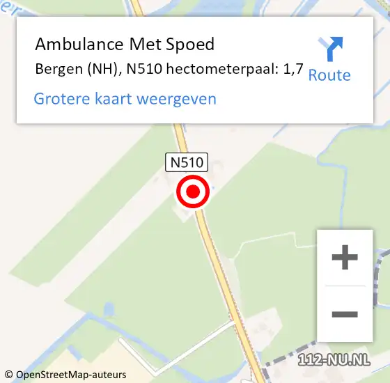 Locatie op kaart van de 112 melding: Ambulance Met Spoed Naar Bergen (NH), N510 hectometerpaal: 1,7 op 8 oktober 2024 03:11