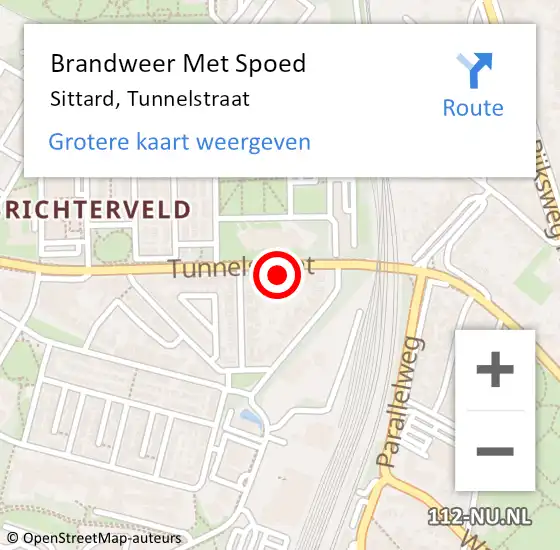 Locatie op kaart van de 112 melding: Brandweer Met Spoed Naar Sittard, Tunnelstraat op 8 oktober 2024 03:24