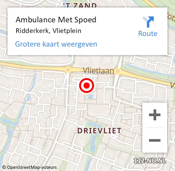 Locatie op kaart van de 112 melding: Ambulance Met Spoed Naar Ridderkerk, Vlietplein op 8 oktober 2024 03:34