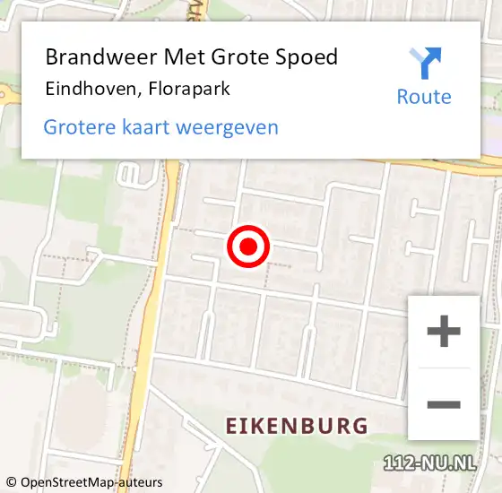 Locatie op kaart van de 112 melding: Brandweer Met Grote Spoed Naar Eindhoven, Florapark op 8 oktober 2024 03:39