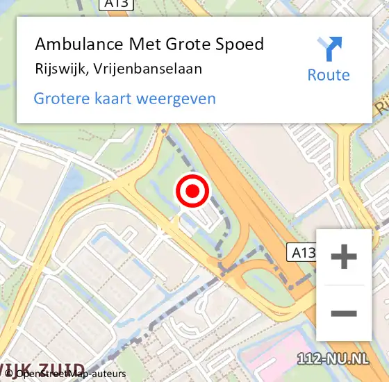 Locatie op kaart van de 112 melding: Ambulance Met Grote Spoed Naar Rijswijk, Vrijenbanselaan op 8 oktober 2024 06:32