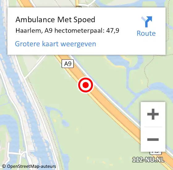 Locatie op kaart van de 112 melding: Ambulance Met Spoed Naar Haarlem, A9 hectometerpaal: 47,9 op 8 oktober 2024 07:01