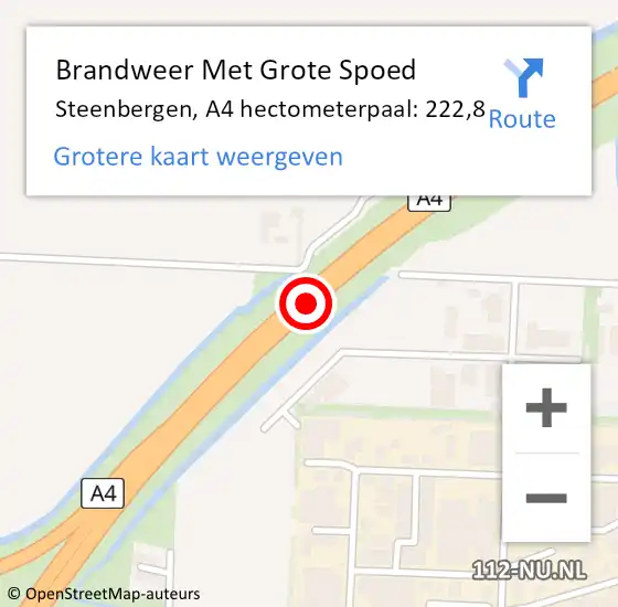 Locatie op kaart van de 112 melding: Brandweer Met Grote Spoed Naar Steenbergen, A4 hectometerpaal: 222,8 op 8 oktober 2024 07:06