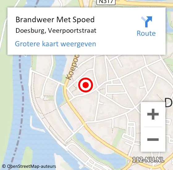 Locatie op kaart van de 112 melding: Brandweer Met Spoed Naar Doesburg, Veerpoortstraat op 8 oktober 2024 07:10