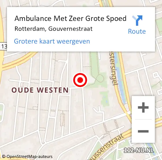 Locatie op kaart van de 112 melding: Ambulance Met Zeer Grote Spoed Naar Rotterdam, Gouvernestraat op 8 oktober 2024 07:25