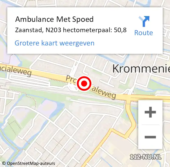 Locatie op kaart van de 112 melding: Ambulance Met Spoed Naar Zaanstad, N203 hectometerpaal: 50,8 op 8 oktober 2024 07:29