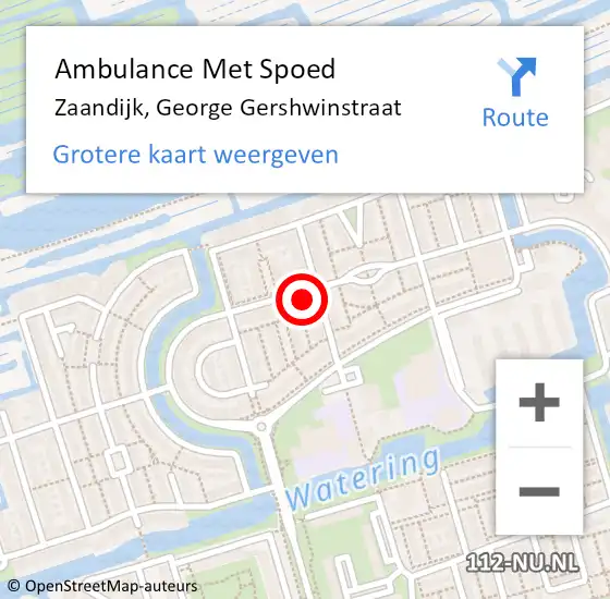 Locatie op kaart van de 112 melding: Ambulance Met Spoed Naar Zaandijk, George Gershwinstraat op 8 oktober 2024 07:29